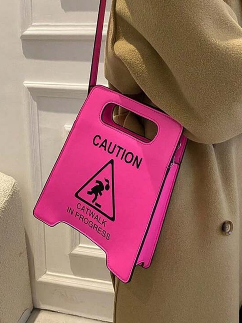 New Hot Pink 'Caution Catwalk' Graphic shoulder bag